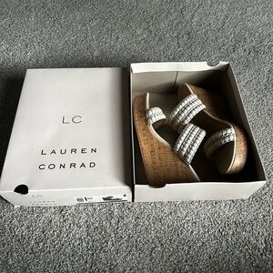 LC Lauren Conrad Women's Cream Wedge Sandals